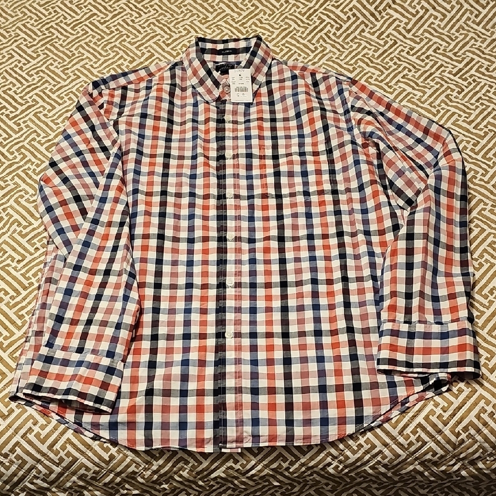 J. Crew Red and Blue Casual Button Down Shirt